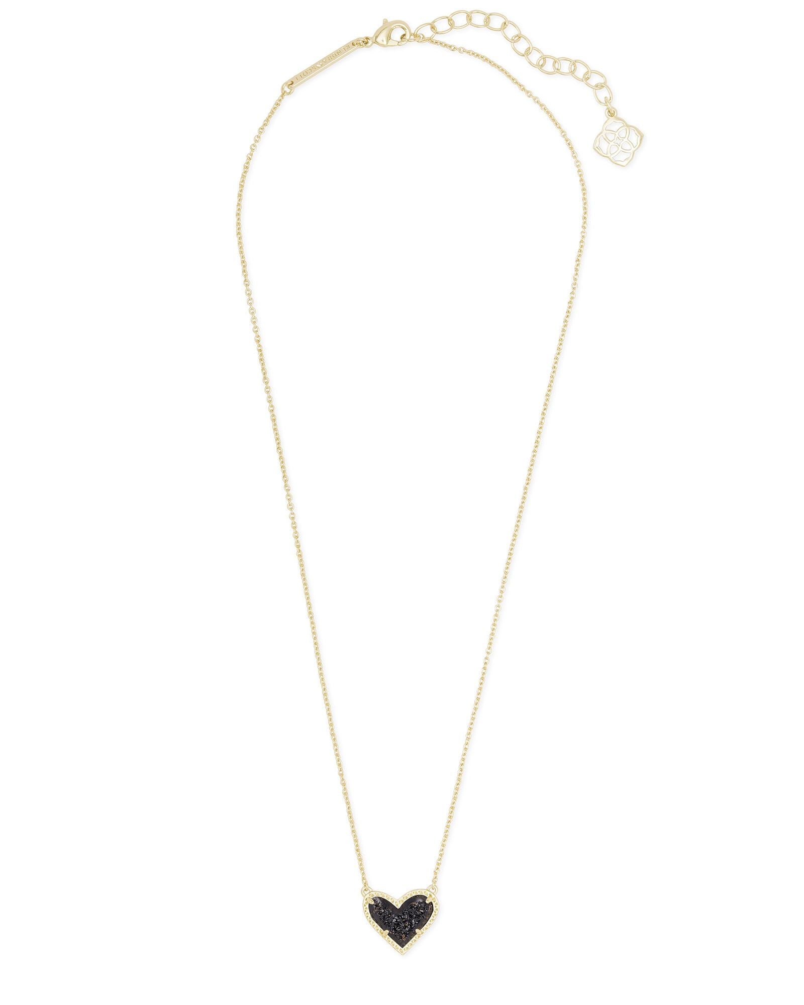 BOUTIQUE KENDRA SCOTT ARI HEART GOLD SHORT PENDANT NECKLACE BLACK DRUSY