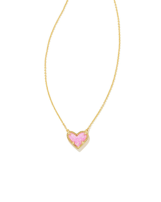 BOUTIQUE KENDRA SCOTT ARI HEART GOLD SHORT PENDANT NECKLACE BUBBLEGUM PINK KYOCERA OPAL 2