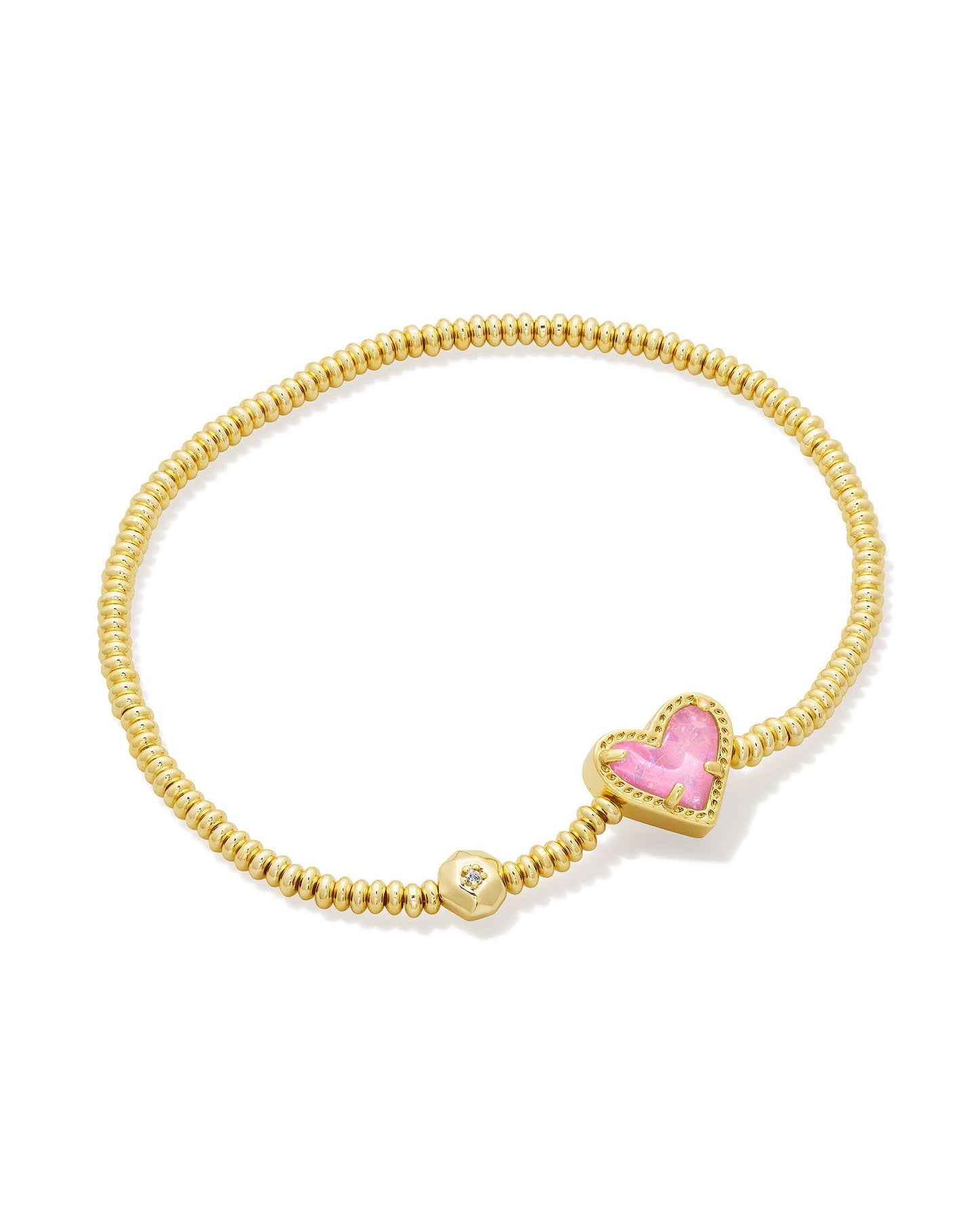 BOUTIQUE KENDRA SCOTT ARI HEART STRETCH BRACELET FRONT PINK IRIDESCENT GLITTER GLASS