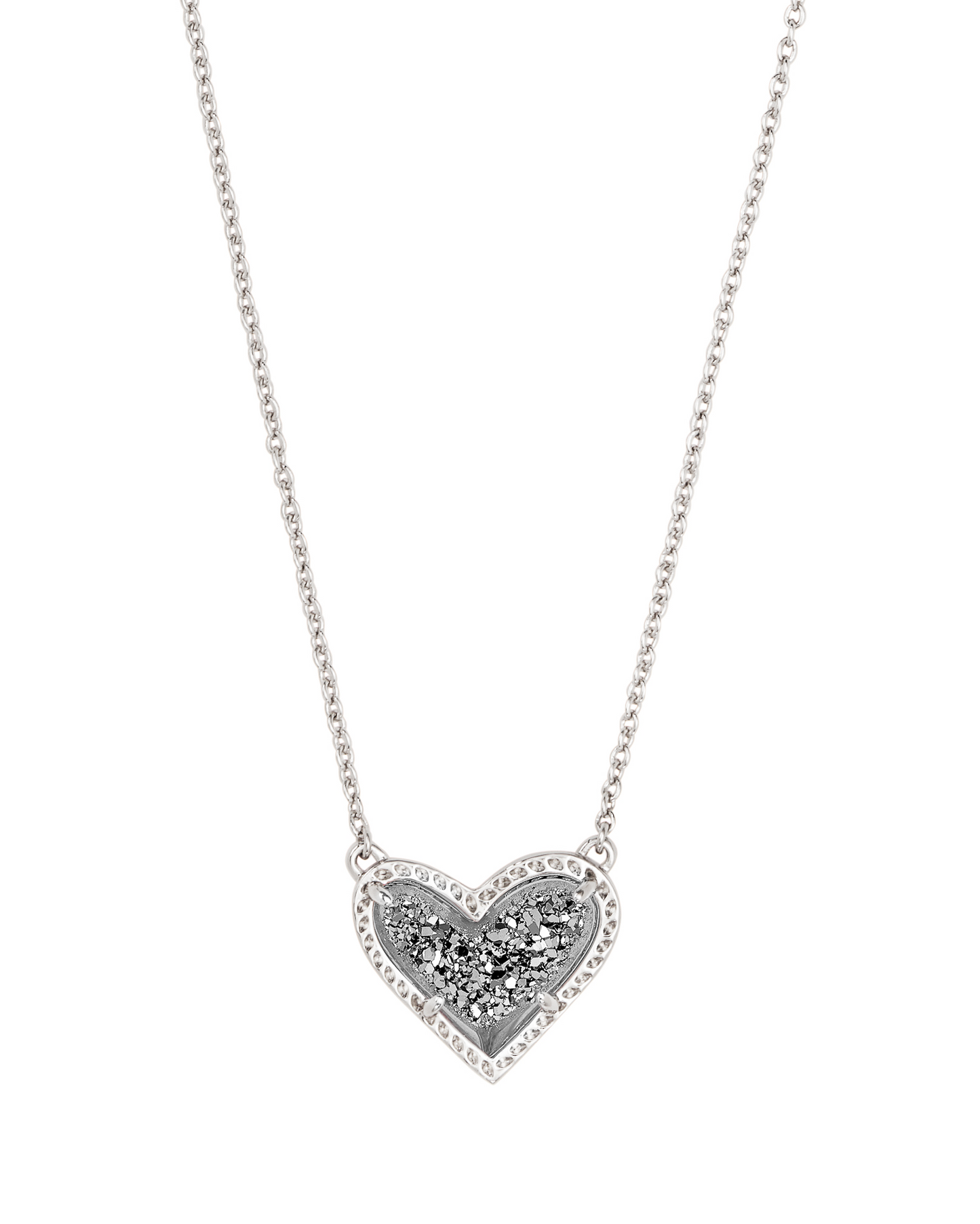 BOUTIQUE KENDRA SCOTT ARI SILVER HEART SHORT PENDANT NECKLACE PLATINUM DRUSY