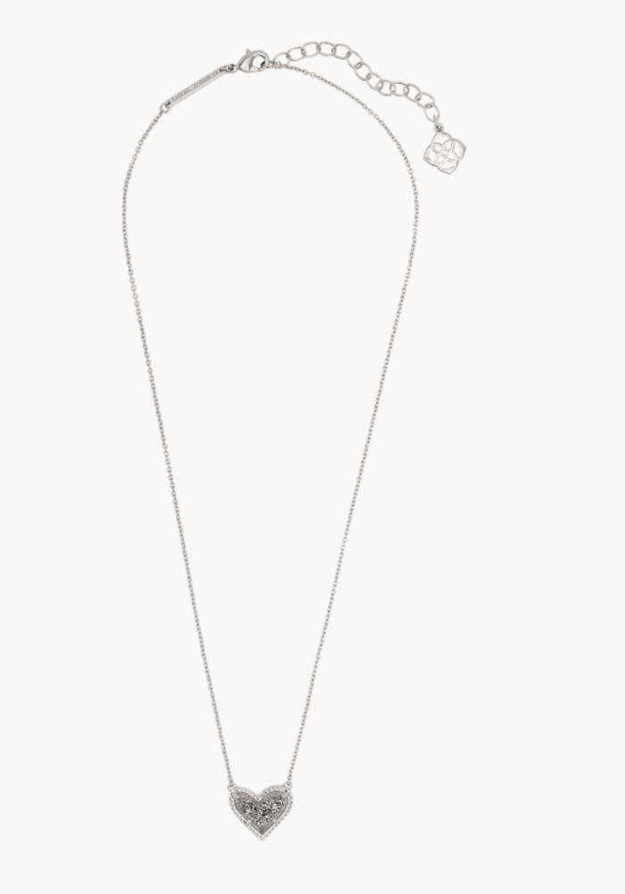 BOUTIQUE KENDRA SCOTT ARI SILVER HEART SHORT PENDANT NECKLACE PLATINUM DRUSY 2