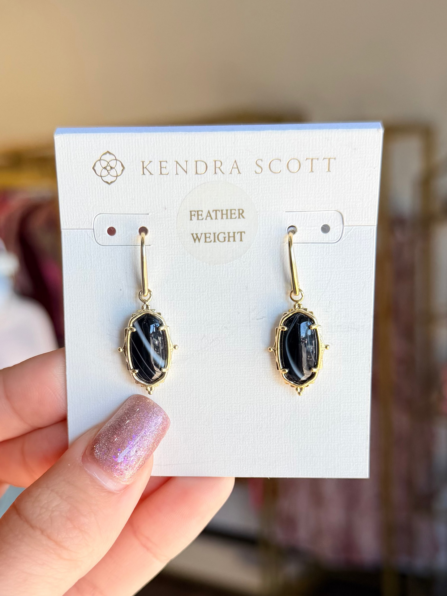 KENDRA SCOTT BAROQUE GOLD LEE DROP EARRINGS IN BLACK AGATE STONE