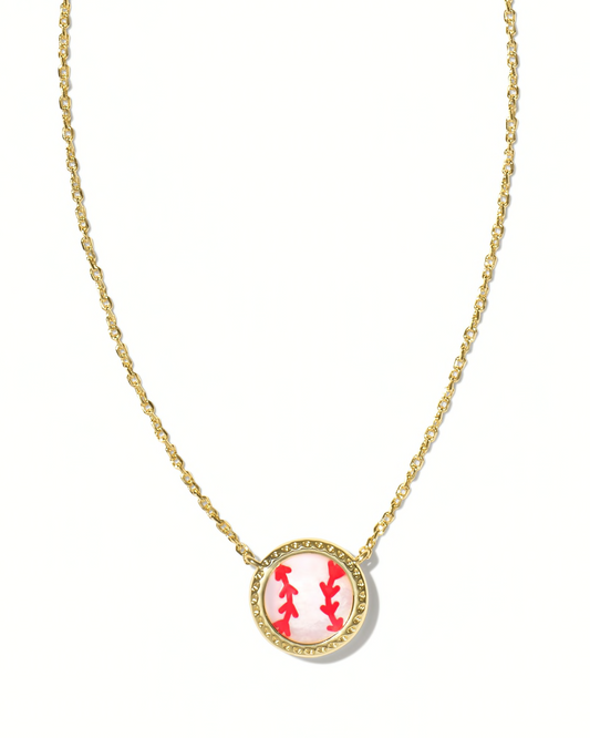 BOUTIQUE KENDRA SCOTT BASEBALL GOLD SHORT PENDANT NECKLACE IVORY MOTHER OF PEARL