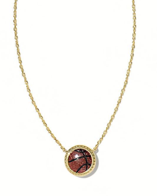 BOUTIQUE KENDRA SCOTT BASKETBALL GOLD SHORT PENDANT NECKLACE IN ORANGE GOLDSTONE