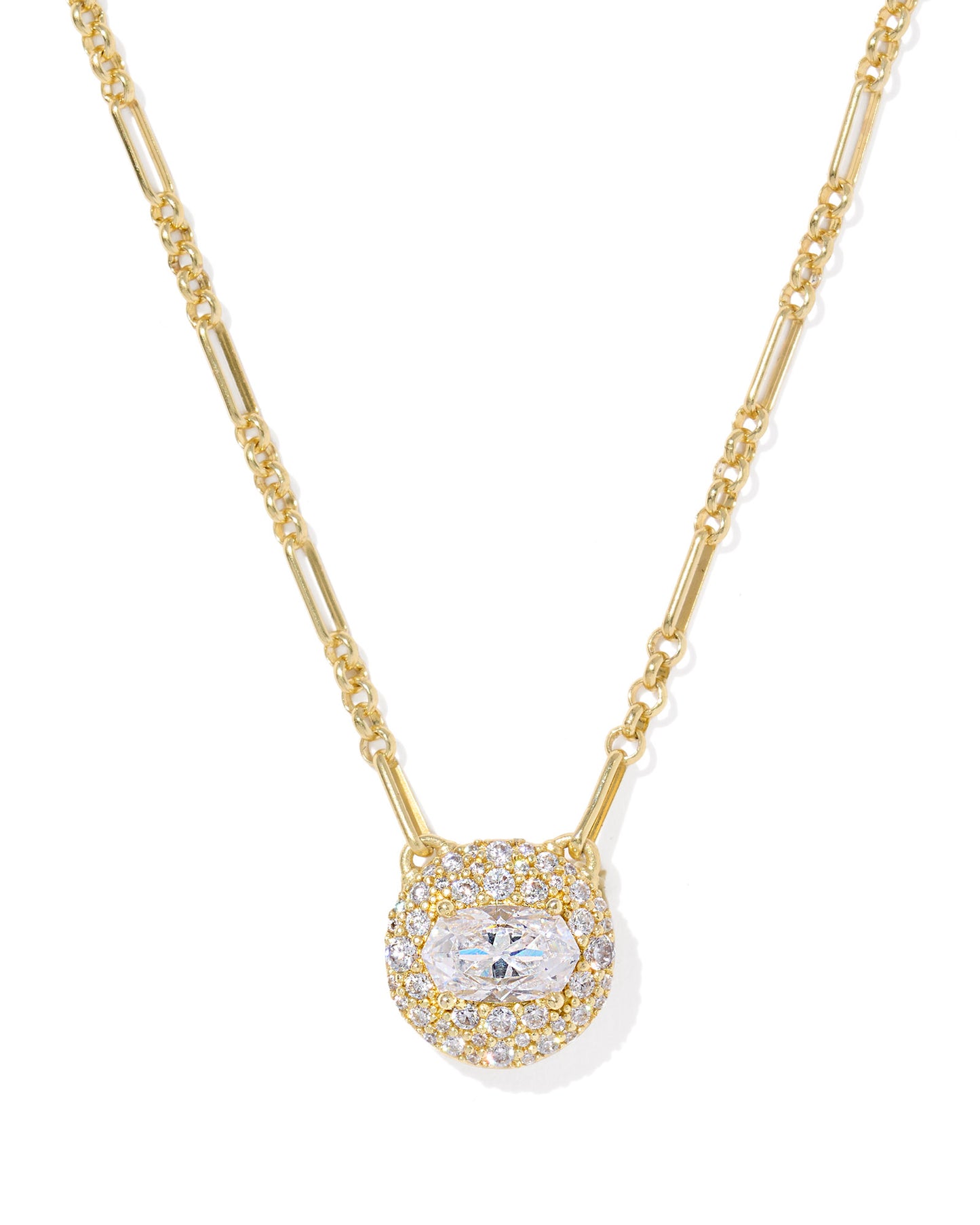 BOUTIQUE KENDRA SCOTT BELLA GOLD SHORT PENDANT NECKLACE IN WHITE CRYSTAL