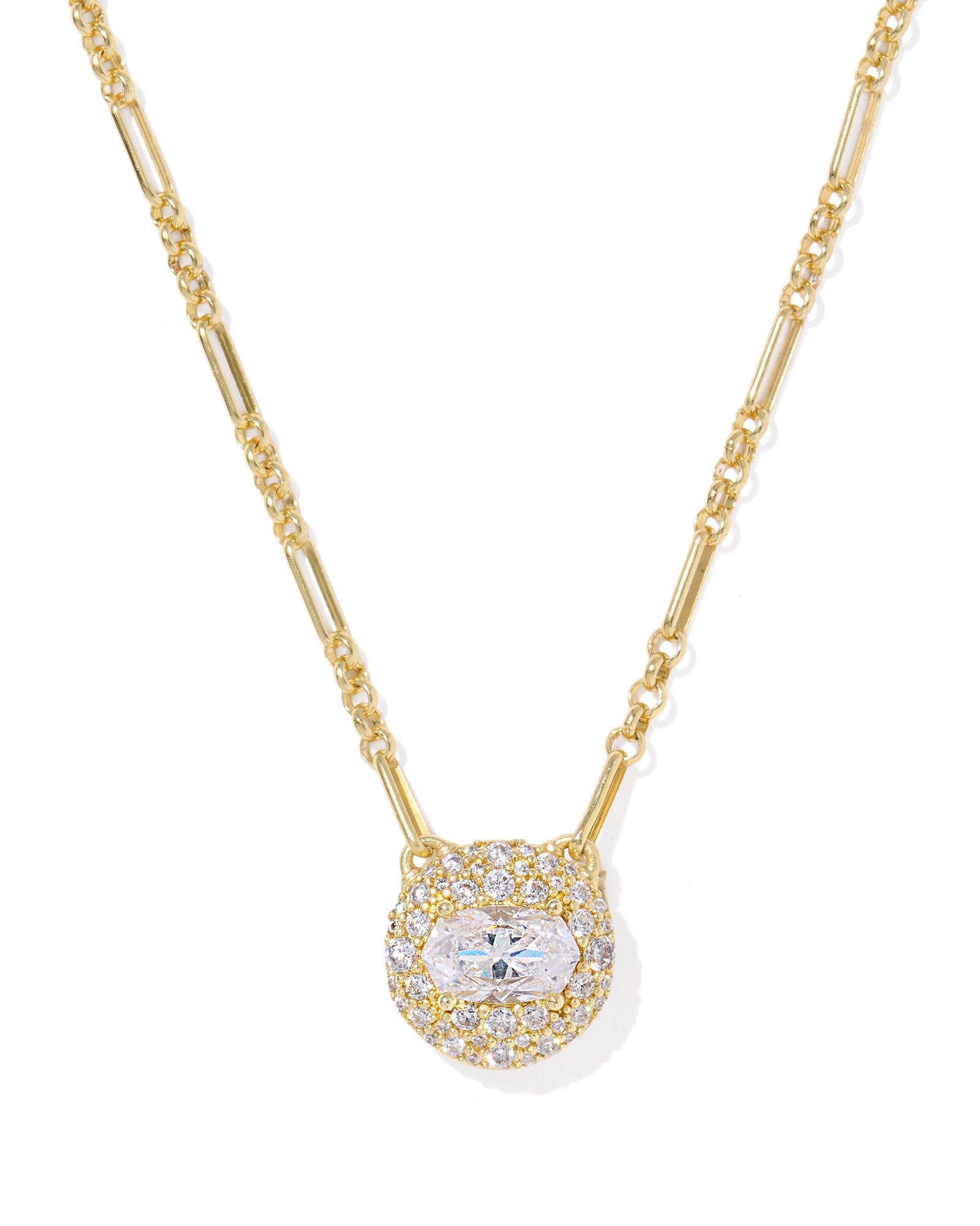 BOUTIQUE KENDRA SCOTT BELLA GOLD SHORT PENDANT NECKLACE IN WHITE CRYSTAL