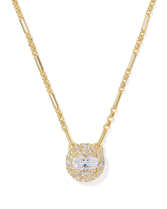 BOUTIQUE KENDRA SCOTT BELLA GOLD SHORT PENDANT NECKLACE IN WHITE CRYSTAL