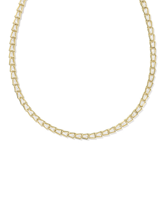BOUTIQUE KENDRA SCOTT BELLA GOLD TENNIS NECKLACE IN WHITE CRYSTAL