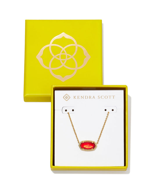 BOUTIQUE KENDRA SCOTT BOXED ELISA GOLD SHORT PENDANT NECKLACE IN RED ILLUSION