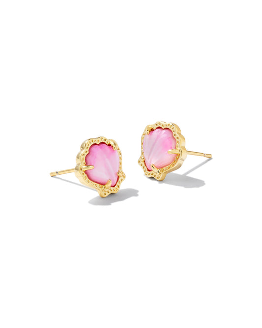 BOUTIQUE KENDRA SCOTT BRYNNE SHELL GOLD STUD EARRINGS FRONT BLUSH MOTHER OF PEARL