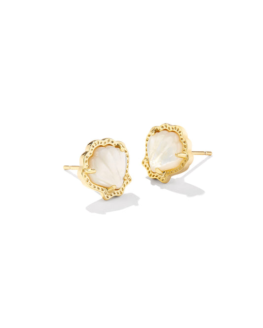 BOUTIQUE KENDRA SCOTT BRYNNE SHELL GOLD STUD EARRINGS FRONT IVORY MOTHER OF PEARL