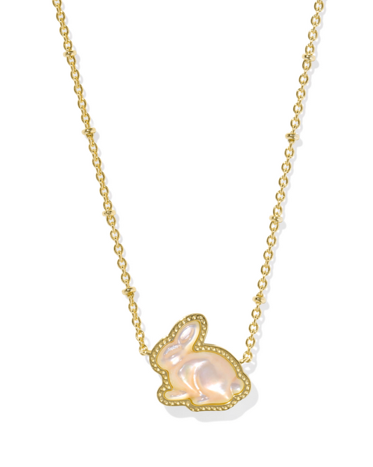 BOUTIQUE KENDRA SCOTT BUNNY SHORT GOLD PENDANT NECKLACE TAUPE MOTHER OF PEARL