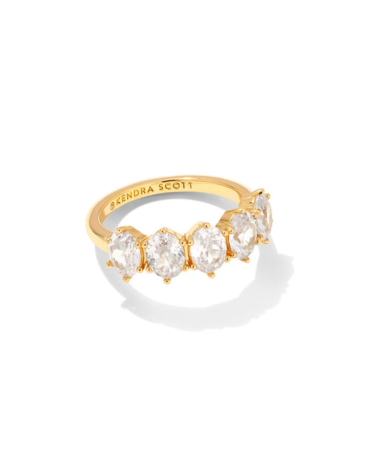 BOUTIQUE KENDRA SCOTT CAILIN GOLD CRYSTAL BAND RING IN WHITE CRYSTAL