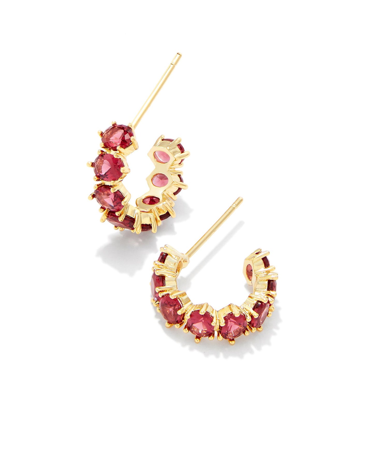 BOUTIQUE KENDRA SCOTT CAILIN GOLD CRYSTAL HUGGIE EARRINGS RED CRYSTAL