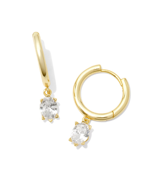 BOUTIQUE KENDRA SCOTT CAILIN GOLD SINGLE STONE HUGGIE EARRINGS IN WHITE CRYSTAL