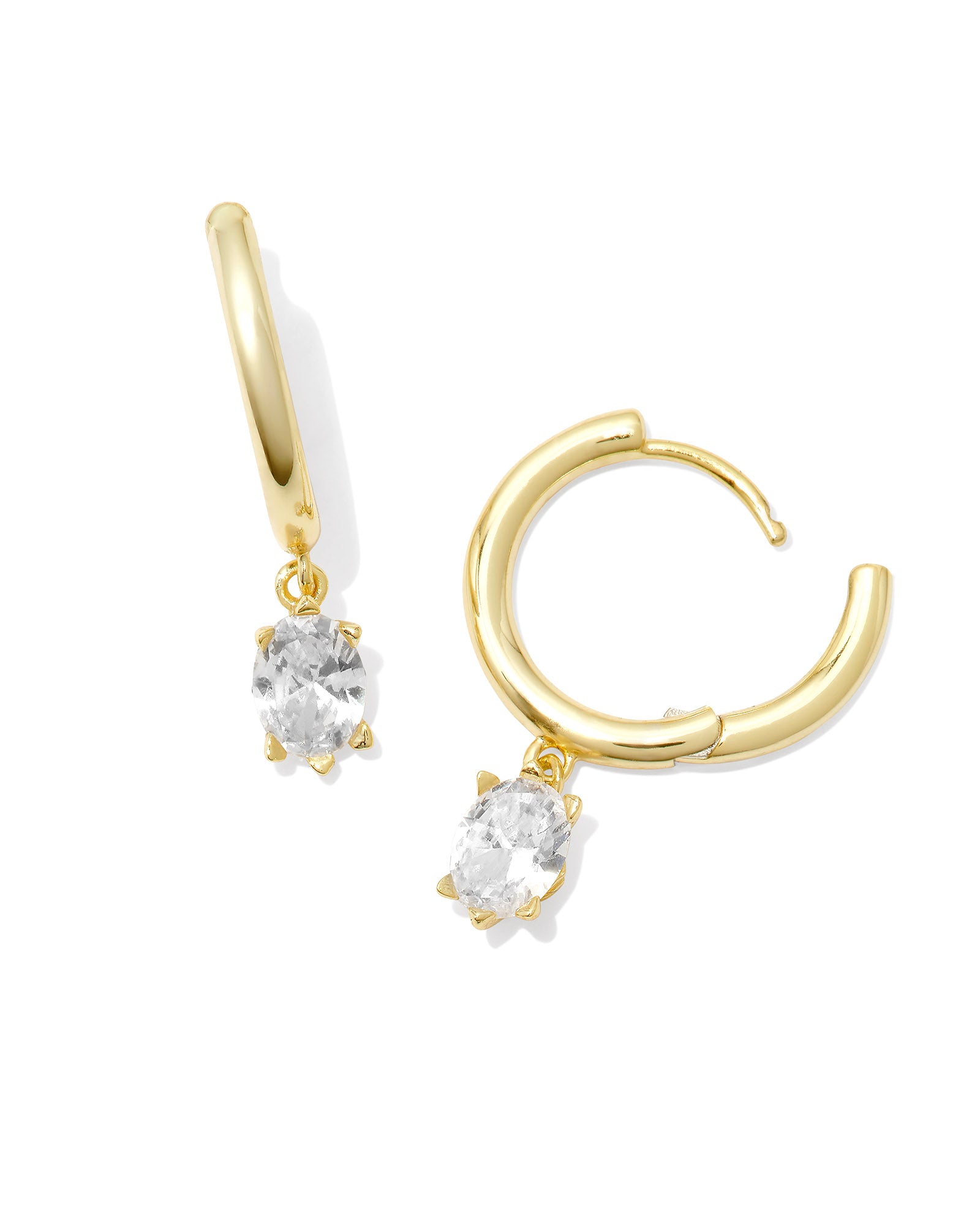 BOUTIQUE KENDRA SCOTT CAILIN GOLD SINGLE STONE HUGGIE EARRINGS IN WHITE CRYSTAL 2