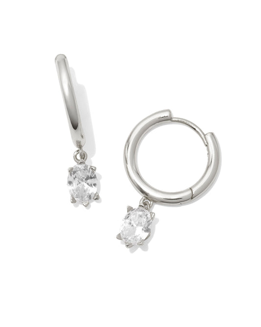BOUTIQUE KENDRA SCOTT CAILIN SILVER SINGLE STONE HUGGIE EARRINGS IN WHITE CRYSTAL