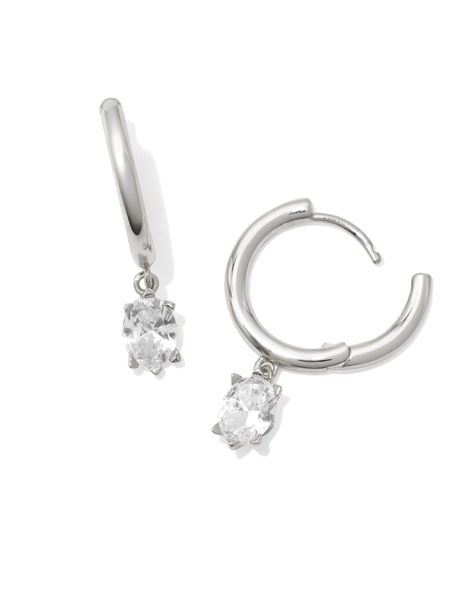 BOUTIQUE KENDRA SCOTT CAILIN SILVER SINGLE STONE HUGGIE EARRINGS IN WHITE CRYSTAL 2