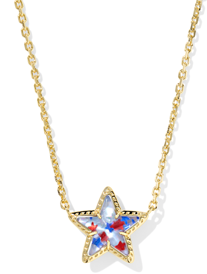 BOUTIQUE KENDRA SCOTT CASSIDY SHORT PENDANT NECKLACE GOLD RED WHITE BLUE STAR ILLUSION