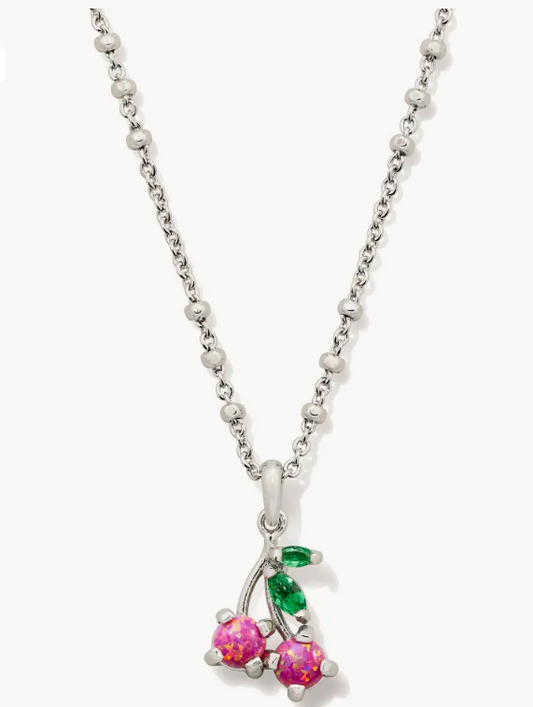 BOUTIQUE KENDRA SCOTT CHERRY SHORT SILVER PENDANT NECKLACE IN BERRY OPAL