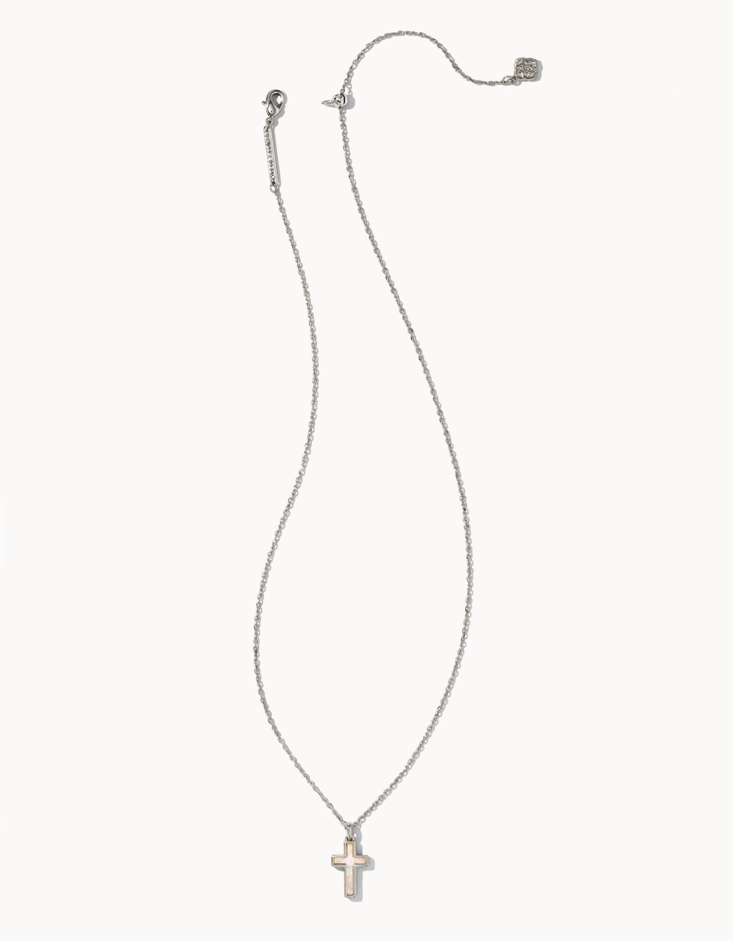 BOUTIQUE KENDRA SCOTT CROSS SILVER PENDANT NECKLACE IN WHITE KYOCERA OPAL