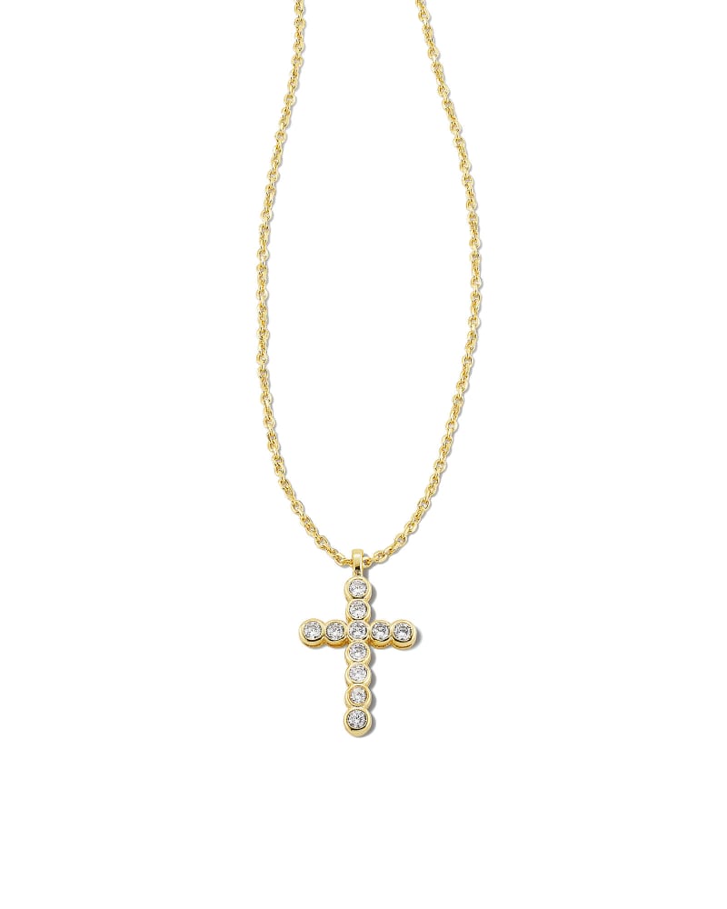 BOUTIQUE KENDRA SCOTT CRYSTAL CROSS GOLD PENDANT NECKLACE WHITE CRYSTAL