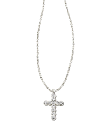BOUTIQUE KENDRA SCOTT CRYSTAL CROSS SILVER PENDANT NECKLACE WHITE CRYSTAL