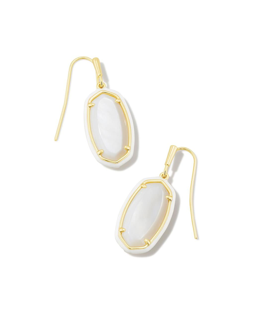BOUTIQUE KENDRA SCOTT DANI GOLD ENAMEL FRAMED DROP EARRINGS WHITE MOTHER OF PEARL