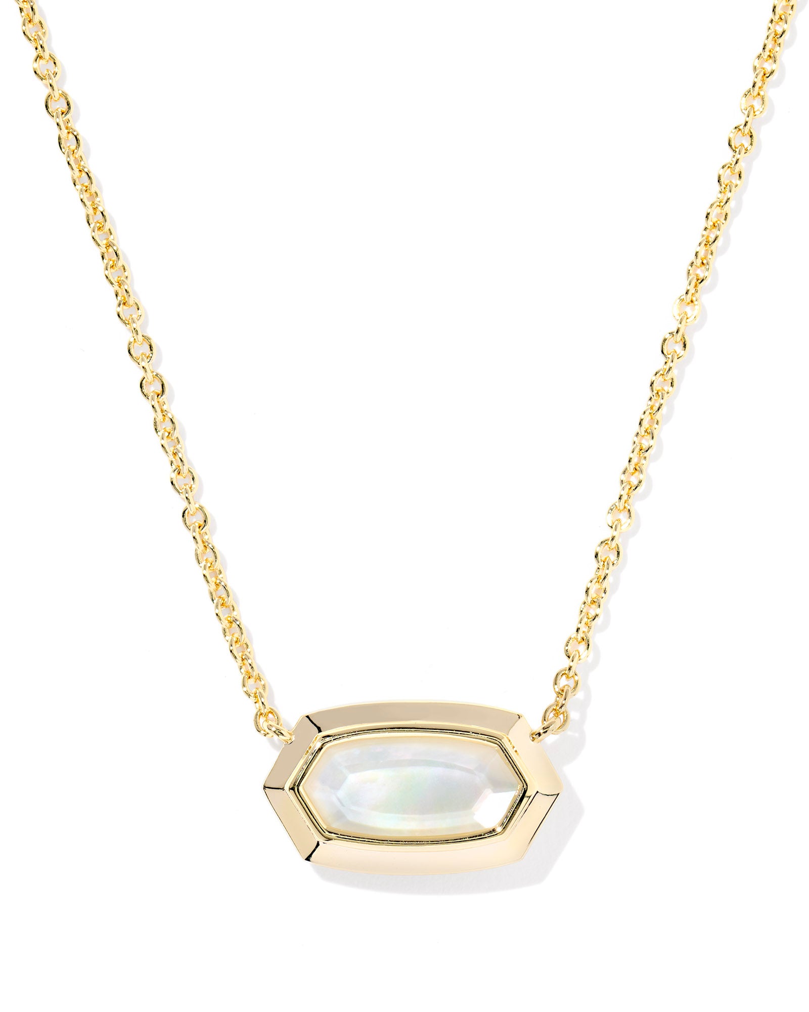 BOUTIQUE KENDRA SCOTT ELISA BEZEL GOLD SHORT PENDANT NECKLACE IN IVORY MOTHER OF PEARL