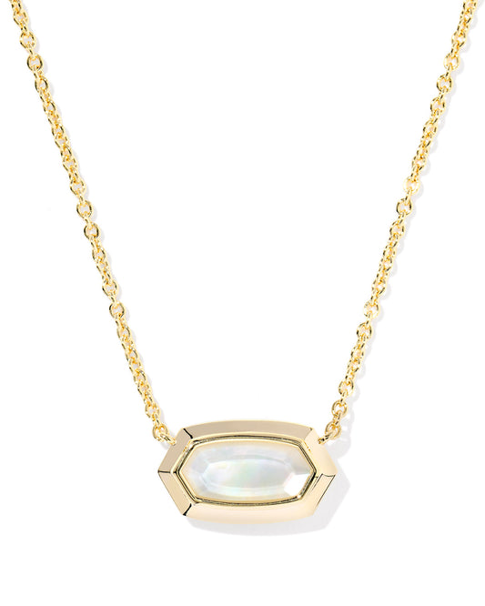 BOUTIQUE KENDRA SCOTT ELISA BEZEL GOLD SHORT PENDANT NECKLACE IN IVORY MOTHER OF PEARL