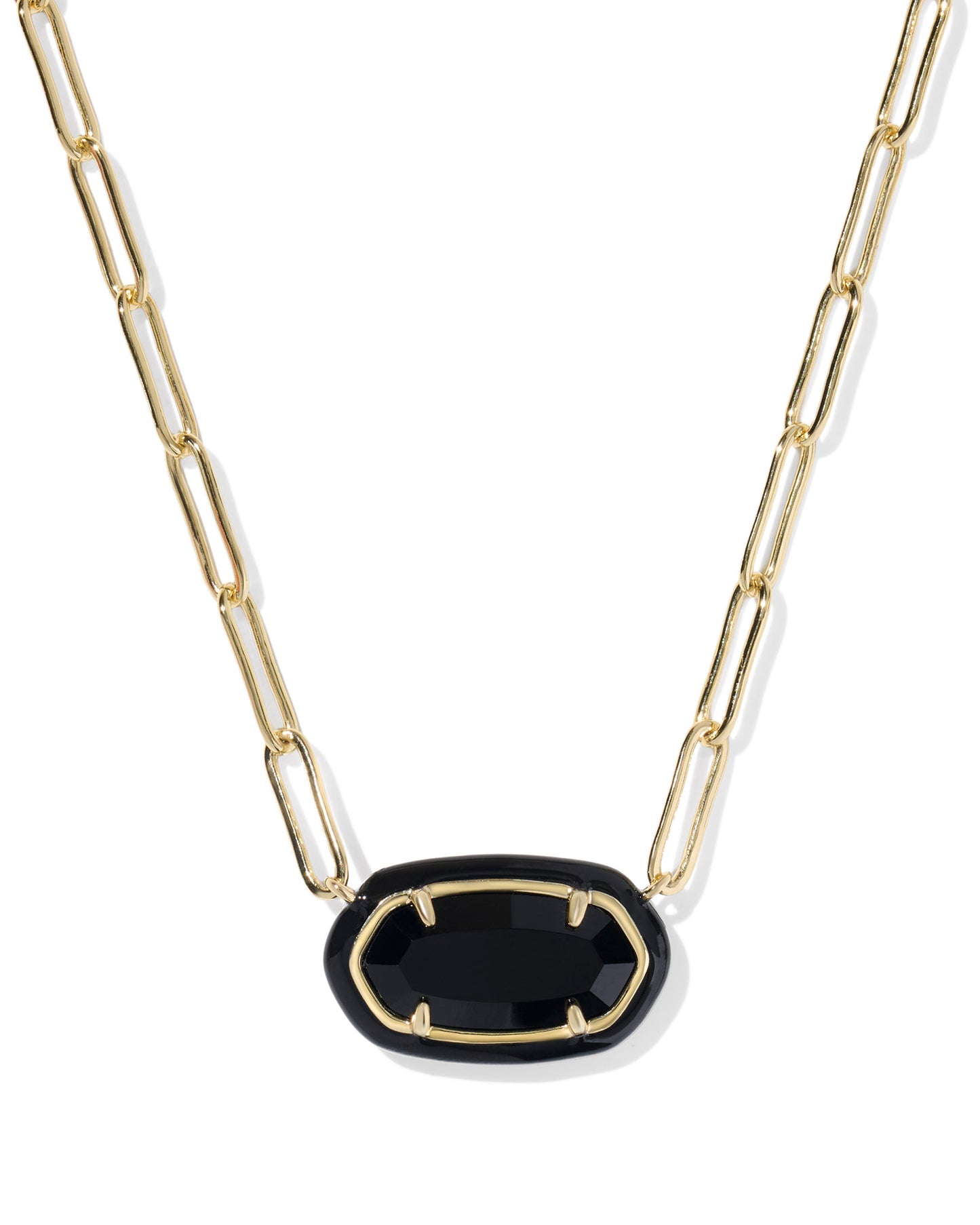 BOUTIQUE KENDRA SCOTT ELISA ENAMEL FRAME GOLD PAPERCLIP NECKLACE BLACK AGATE