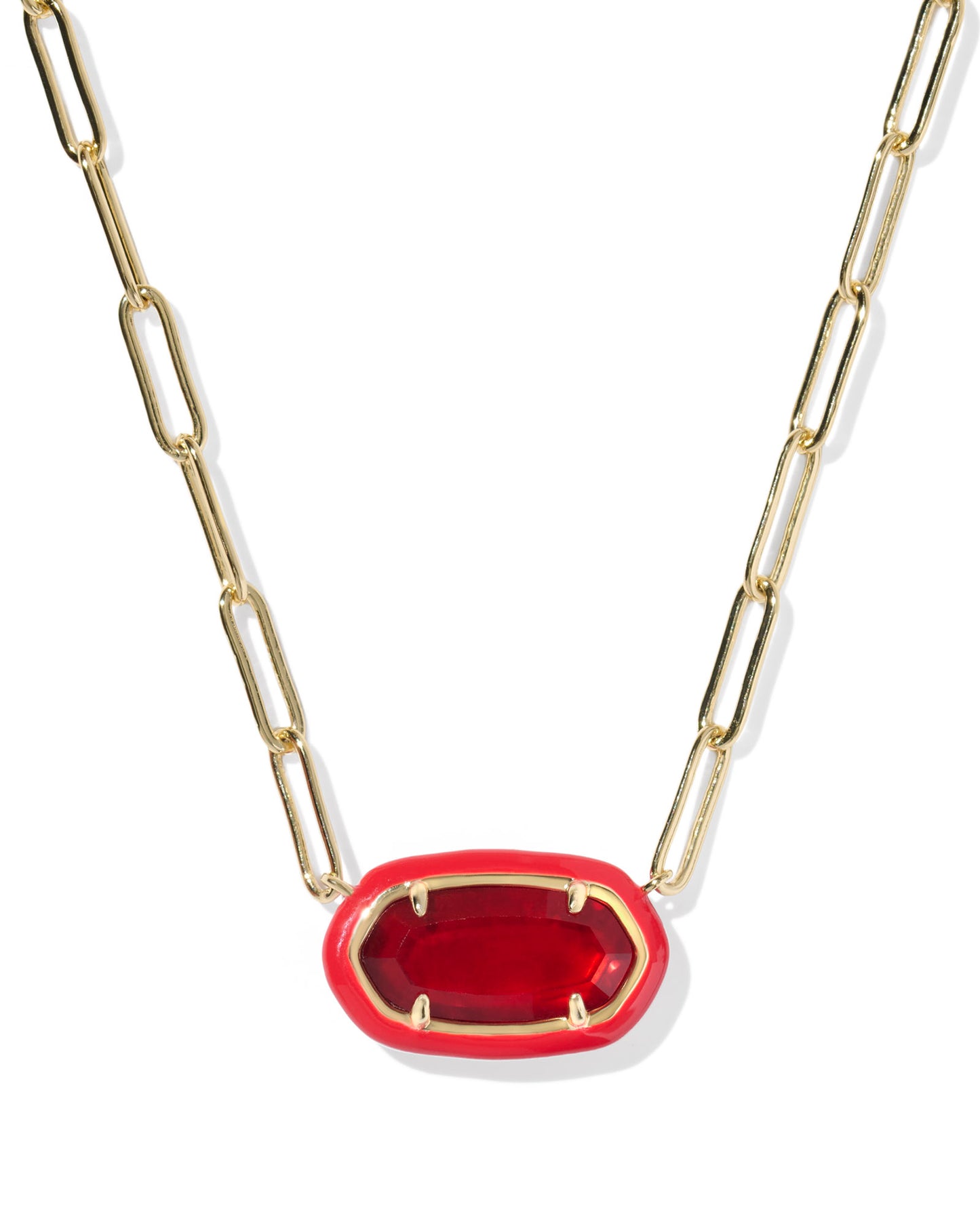 BOUTIQUE KENDRA SCOTT ELISA ENAMEL FRAME GOLD PAPERCLIP NECKLACE RED ILLUSION