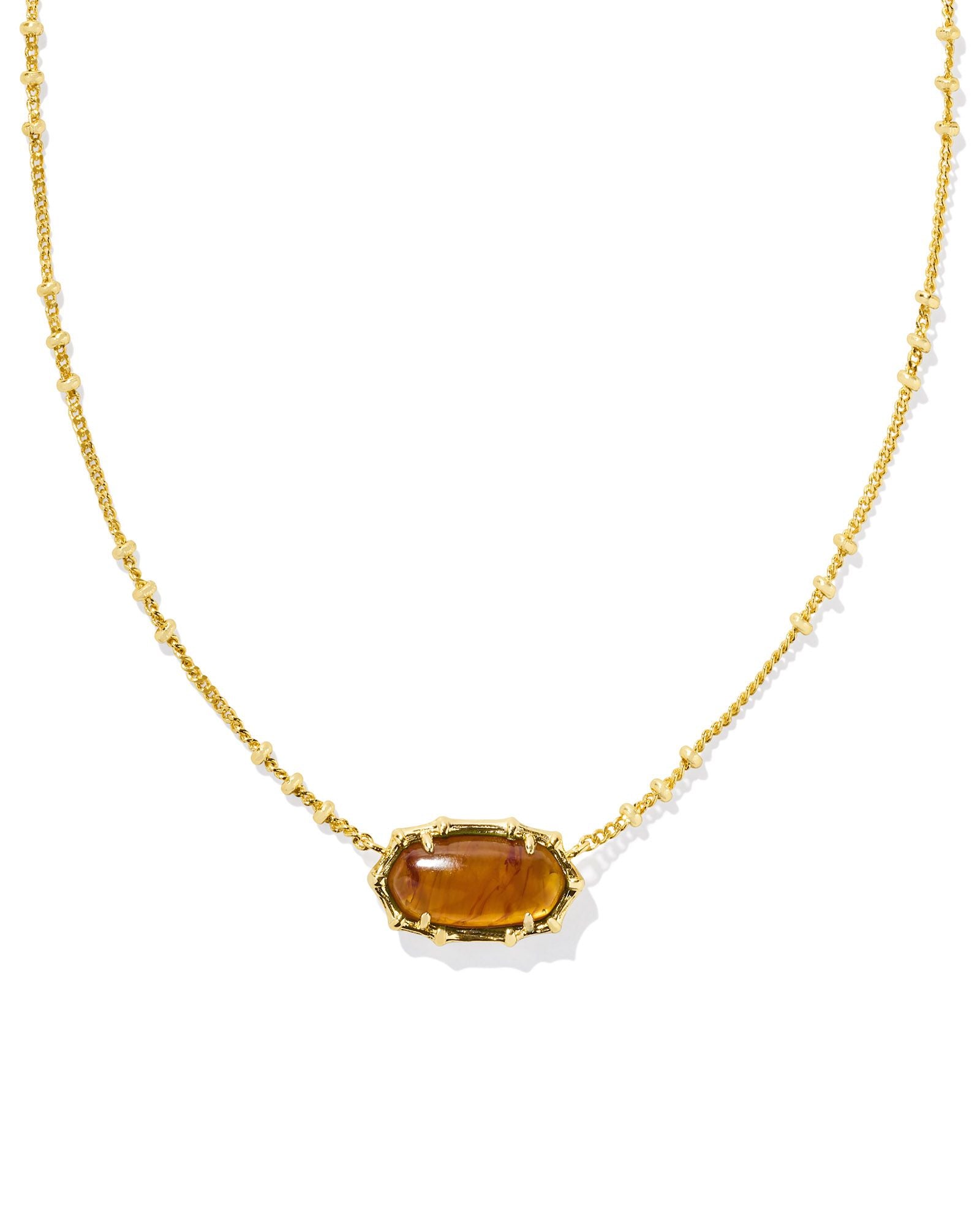 BOUTIQUE KENDRA SCOTT ELISA GOLD BAMBOO FRAME SHORT PENDANT NECKLACE MARBLED AMBER ILLUSION