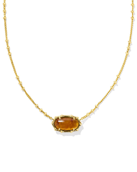 BOUTIQUE KENDRA SCOTT ELISA GOLD BAMBOO FRAME SHORT PENDANT NECKLACE MARBLED AMBER ILLUSION