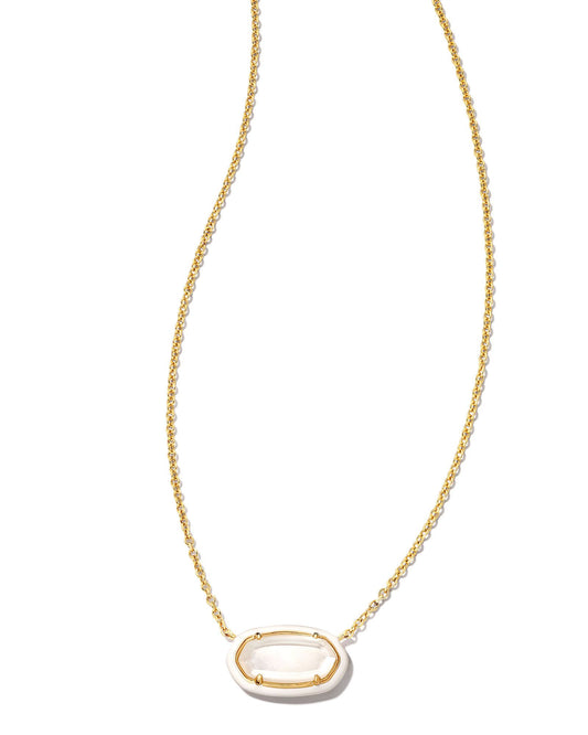 BOUTIQUE KENDRA SCOTT ELISA GOLD ENAMEL FRAMED SHORT PENDANT NECKLACE IN MOTHER OF PEARL