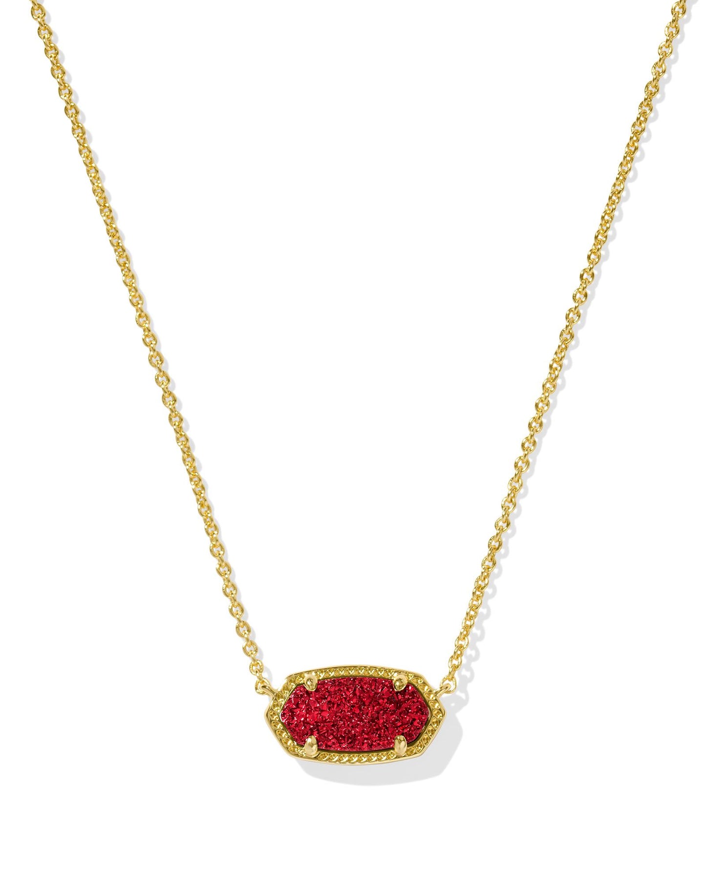 BOUTIQUE KENDRA SCOTT ELISA GOLD SHORT PENDANT NECKLACE BRIGHT RED DRUSY