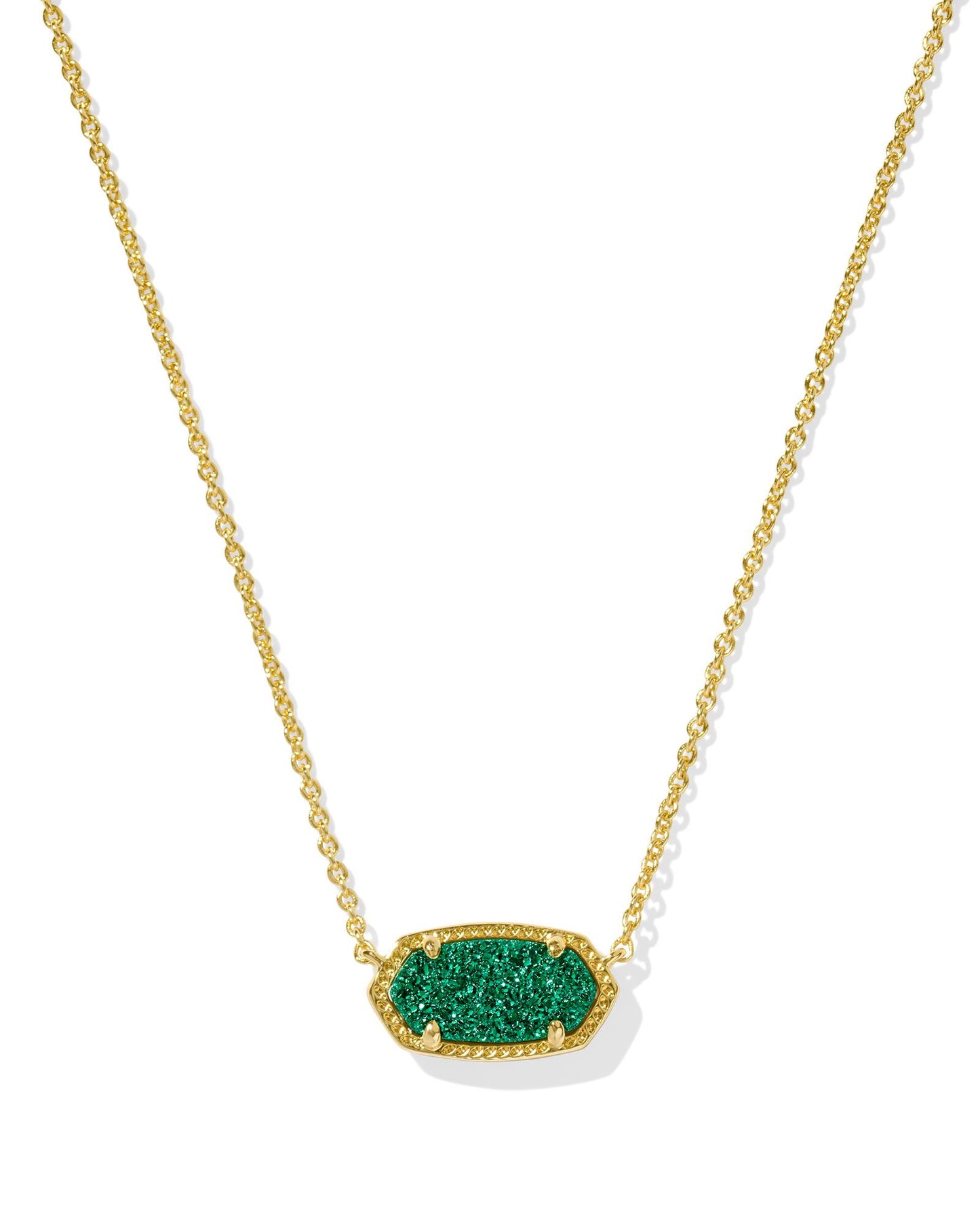 BOUTIQUE KENDRA SCOTT ELISA GOLD SHORT PENDANT NECKLACE EMERALD DRUSY