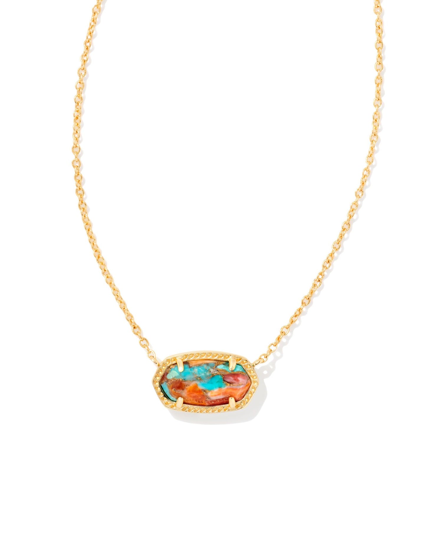 BOUTIQUE KENDRA SCOTT ELISA GOLD SHORT PENDANT NECKLACE FRONT BRONZE VEINED TURQUOISE MAGNESITE RED OYSTER