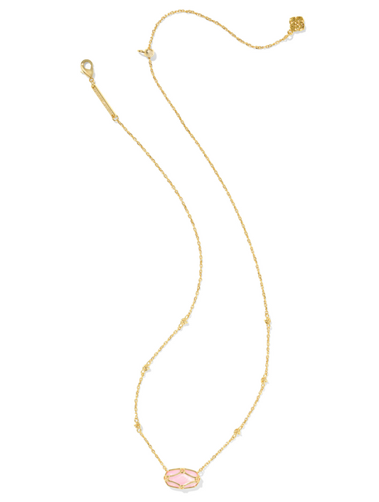 BOUTIQUE KENDRA SCOTT ELISA LATTICE FRAME SHORT PENDANT NECKLACE GOLD BLUSH MOTHER OF PEARL