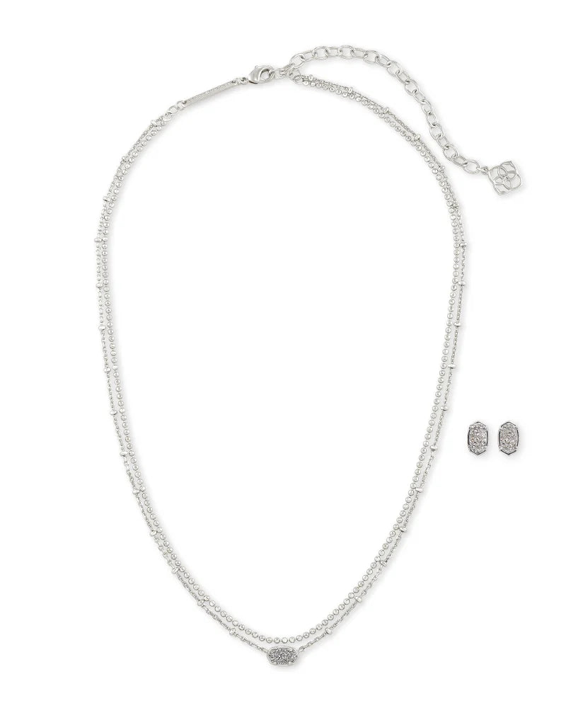 BOUTIQUE KENDRA SCOTT EMILIE MULTI STRAND NECKLACE & STUD GIFT SET SILVER PLATINUM DRUSY 2