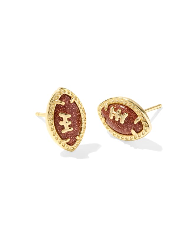 BOUTIQUE KENDRA SCOTT FOOTBALL GOLD STUD EARRINGS IN ORANGE GOLSTONE