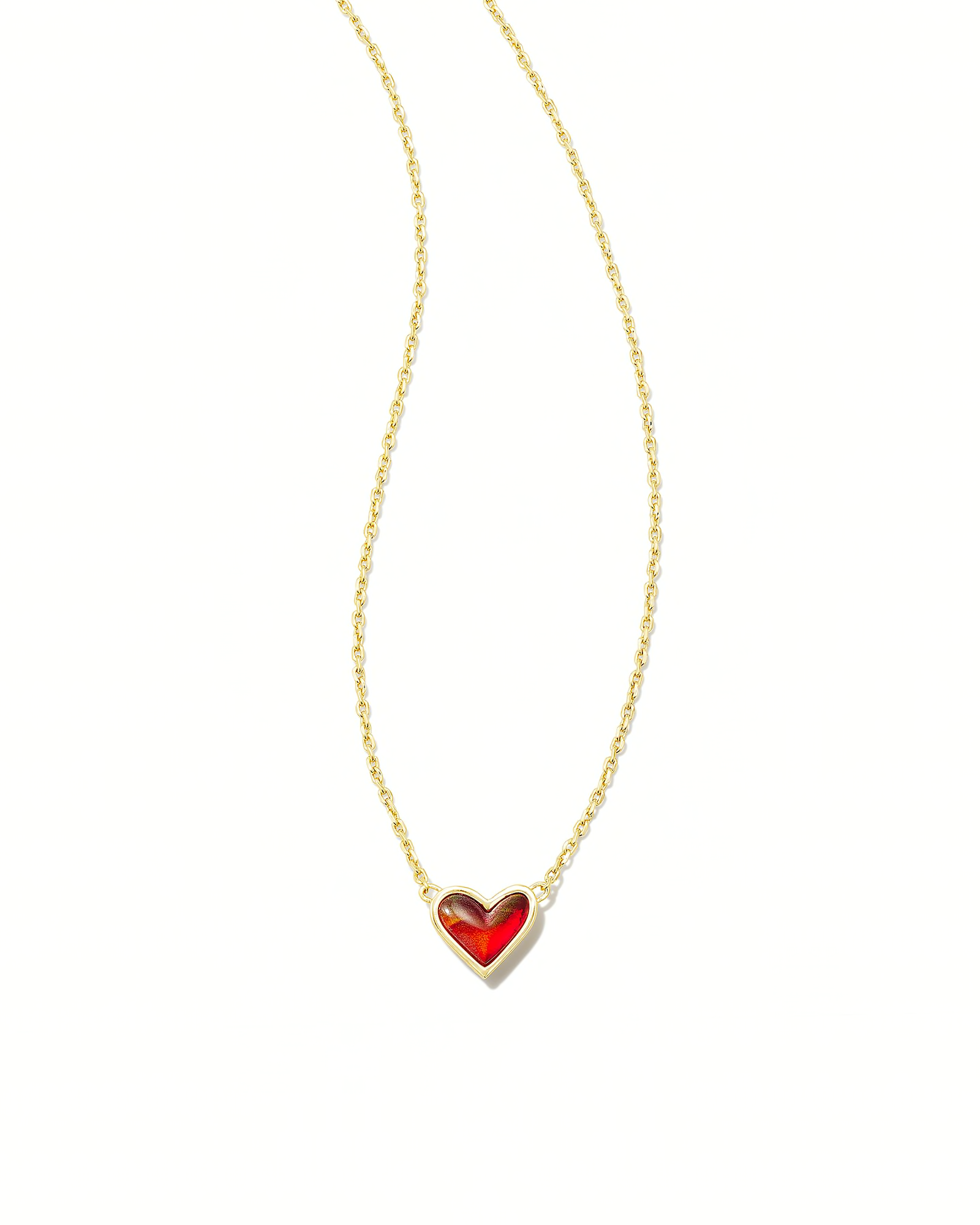 BOUTIQUE KENDRA SCOTT FRAMED ARI HEART SHORT PENDANT NECKLACE GOLD RED OPALESCENT RESIN