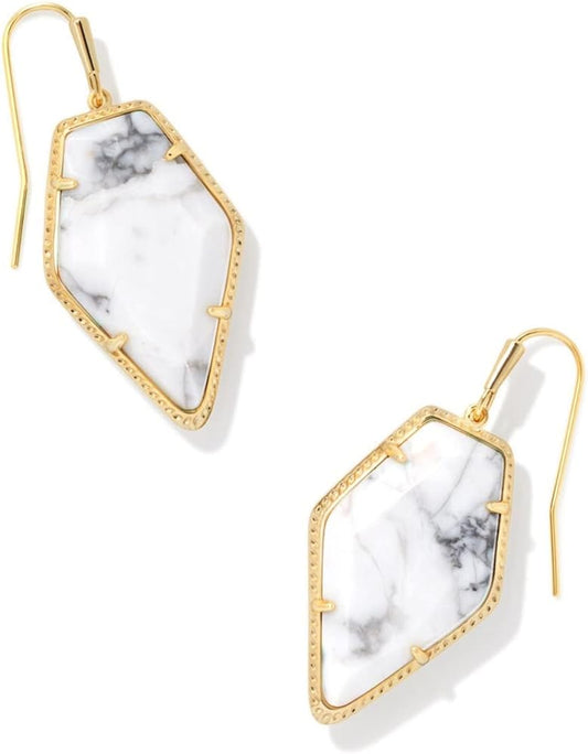 BOUTIQUE KENDRA SCOTT FRAMED TESSA GOLD DROP EARRINGS IN WHITE HOWLTIE