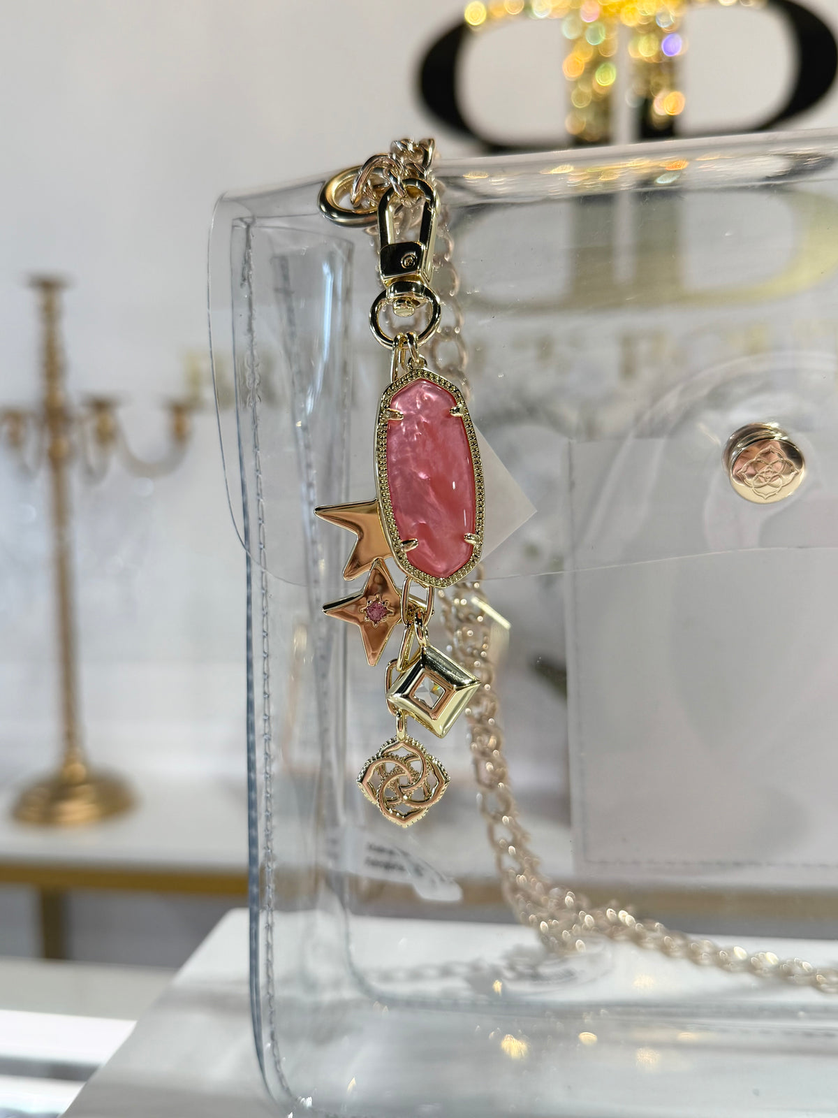 BOUTIQUE KENDRA SCOTT GAME DAY BAG CHARM PINK MIX ON BAG