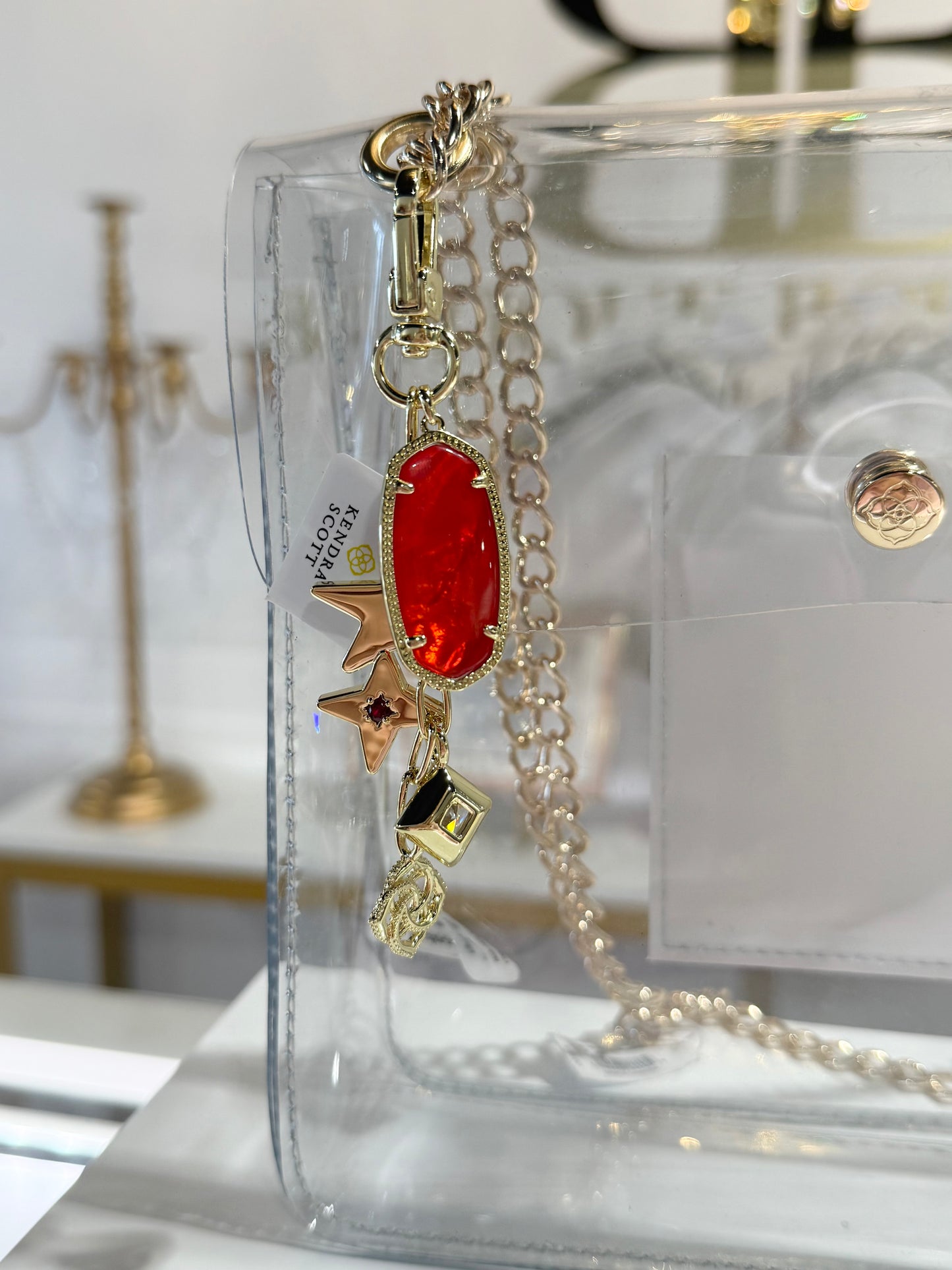 BOUTIQUE KENDRA SCOTT GAME DAY BAG CHARM RED MIX ON BAG