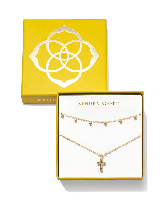 BOUTIQUE KENDRA SCOTT GOLD AMELIA CROSS GIFT SET IN WHITE CRYSTAL