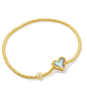 BOUTIQUE KENDRA SCOTT GOLD ARI HEART STRETCH BRACELET DICHROIC GLASS