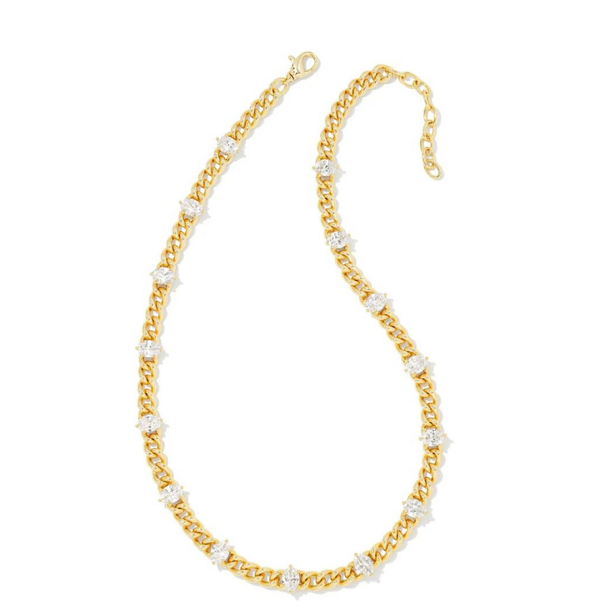BOUTIQUE KENDRA SCOTT GOLD CAILIN CRYSTAL CHAIN NECKLACE IN WHITE CRYSTAL