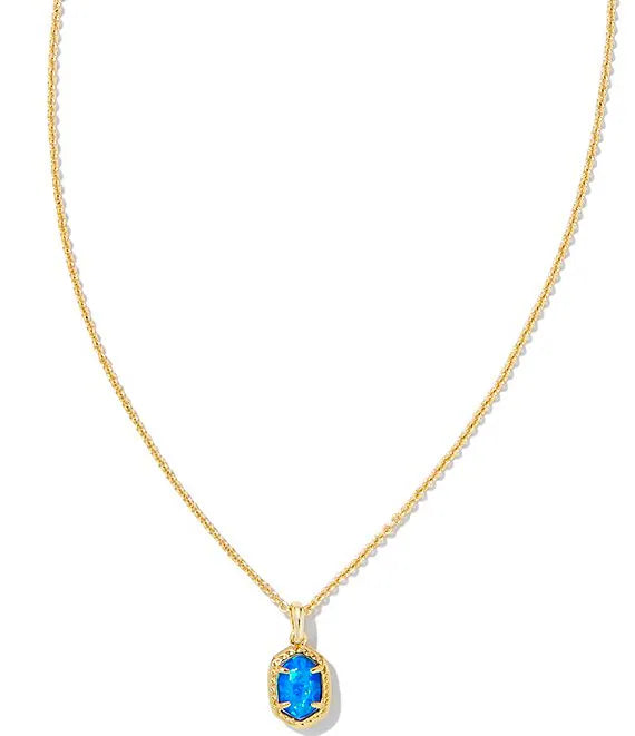 BOUTIQUE KENDRA SCOTT GOLD DAPHNE FRAMED SHORT PENDANT NECKLACE BRIGHT BLUE OPAL