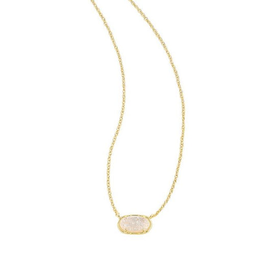 BOUTIQUE KENDRA SCOTT GRAYSON GOLD SHORT PENDANT NECKLACE IRIDESCENT DRUSY